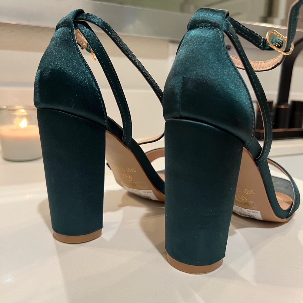 Satin Hunter Green Heels